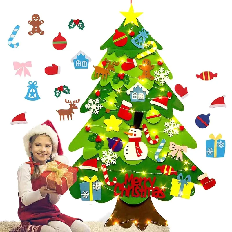 Albero di Natale in feltro fai-da-te 98x70 cm con corde luminose a LED Regali di Natale e Capodanno per abilità pratica di immaginazione dei bambini