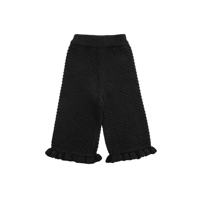 Autumn Cute Girls Knitted Pants  Lace for Girls Solid Color Pants for Childrens Wide Leg Pants  kids clothes  sweatpants