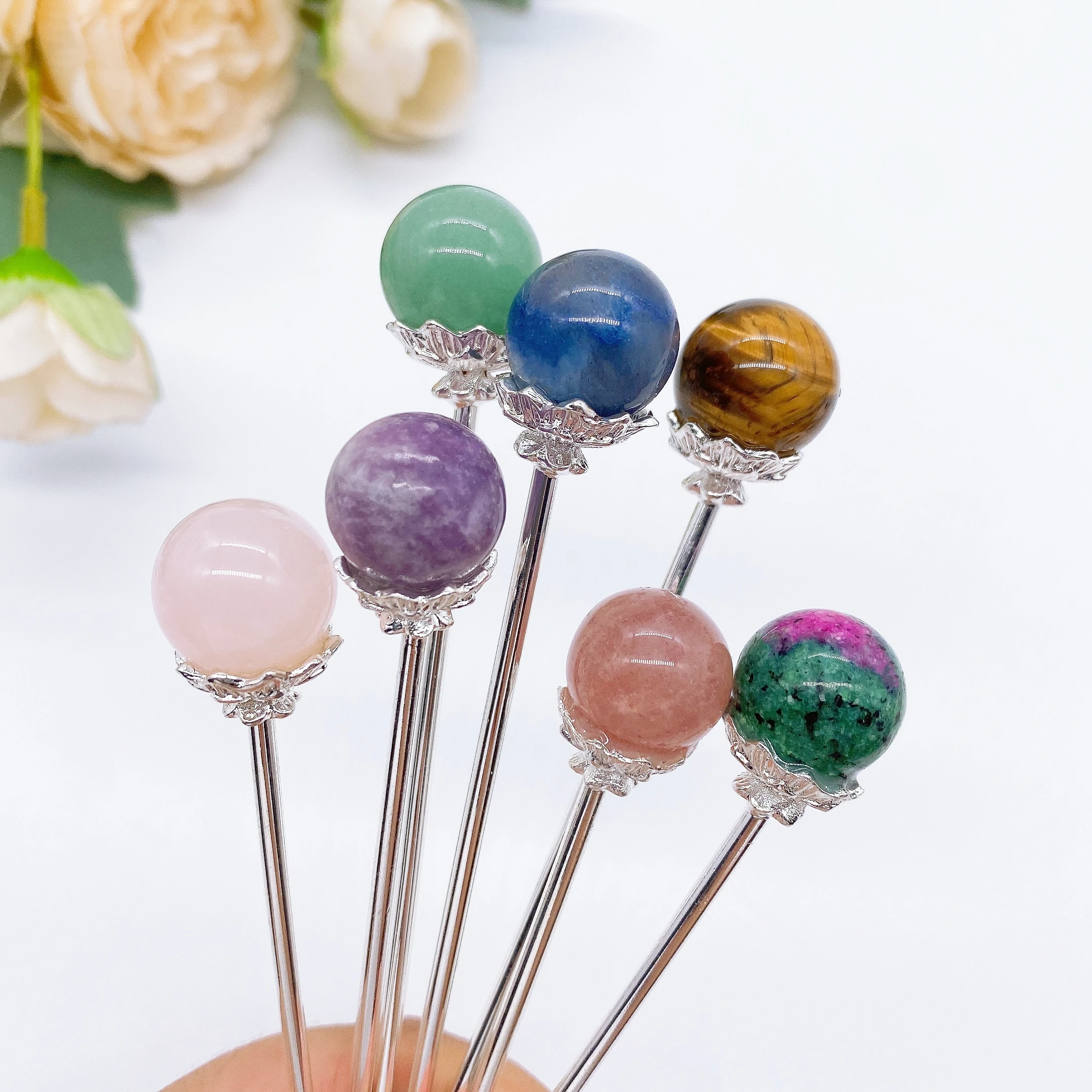 Natural Beads Hairsticks Crystal Stone Magic Wand For Women Home Decor Reiki Healing Hairpin Headdress Accessories Gift