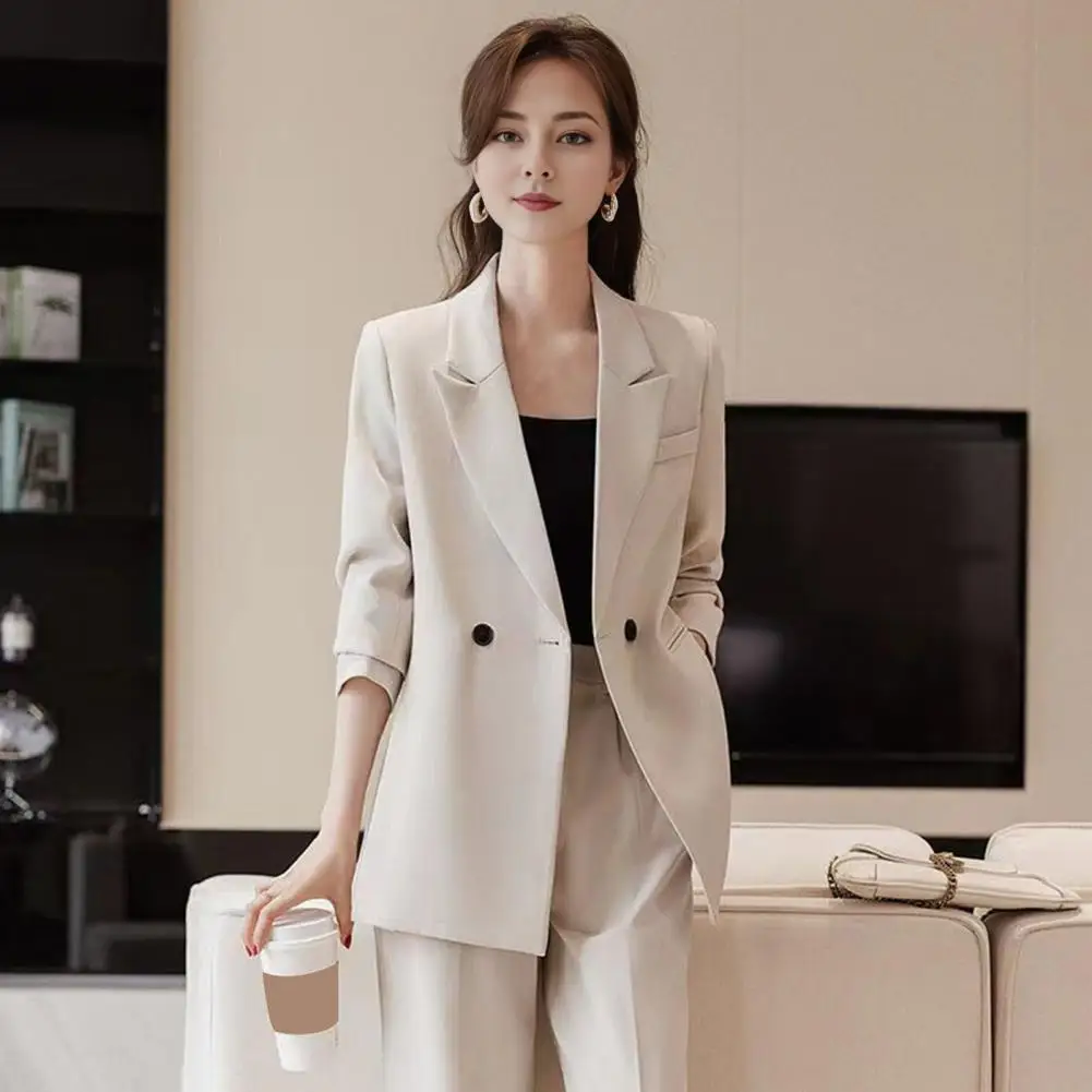 Business Two-piece Suit Elegant Women\'s Formal Suit Set with Turn-down Collar Jacket Trousers Stylish Business for Commuting