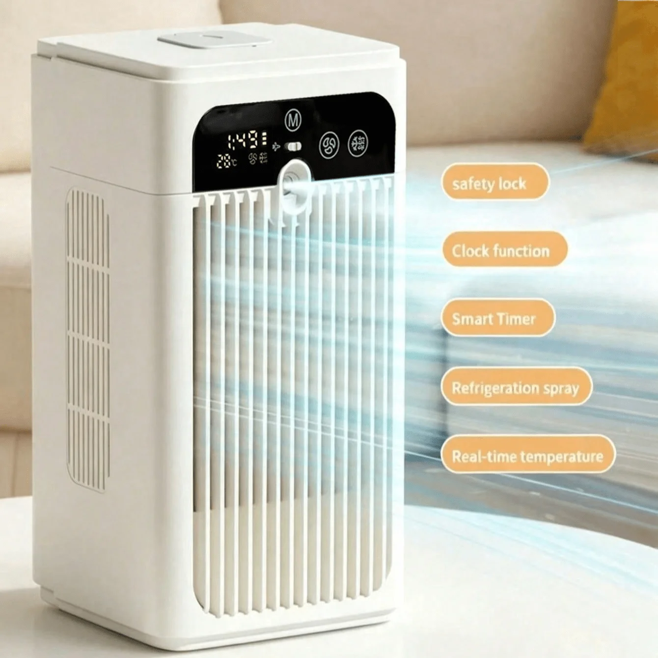 1 Mini Portable Cooling Air Conditioner Fan, 3000Mah Battery + 500ml Water Tank + 30Db Low Noise + Real-Time Temperature Display + 2-Speed Wind Adjustment + 2-Speed Spray Adjustment, Cooling and Humidifying Fan and Portable Fan, Usb-Type C Charging, Suitable for Bedrooms, Rooms, Offices, Outdoor Camping, Holiday Travel, Etc., a Summer Essential, Holiday Must-Have, Holiday Gift