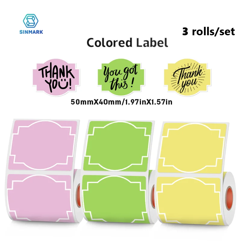 

SINMARK 3 Rolls Color Sticker Thermal Label Paper Candy Shape Labels Cute Handmade DIY Stickers Use for Thermal Printer Gift Tag