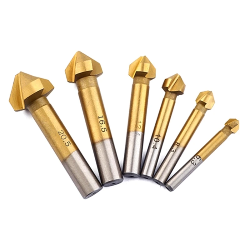 

6Pieces 3 Flute Counter Sink Drill Bit HSS 90 Degree Chamfering Bit Woodworking