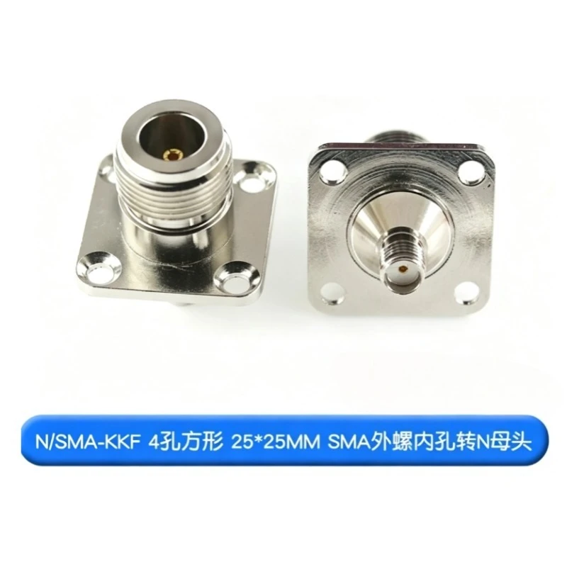 25mmx25mm Brass RF Coaxial Adapter N-Type Female to SMA Female Flange Fixing Plate Panel Mount RF Connector