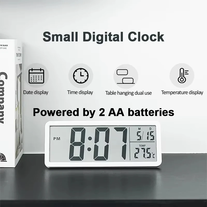 Simple LCD Digital Wall Clock 12/24H Time Temperature Humidity Date Display USB Cable Table Alarm Clock For Living Room