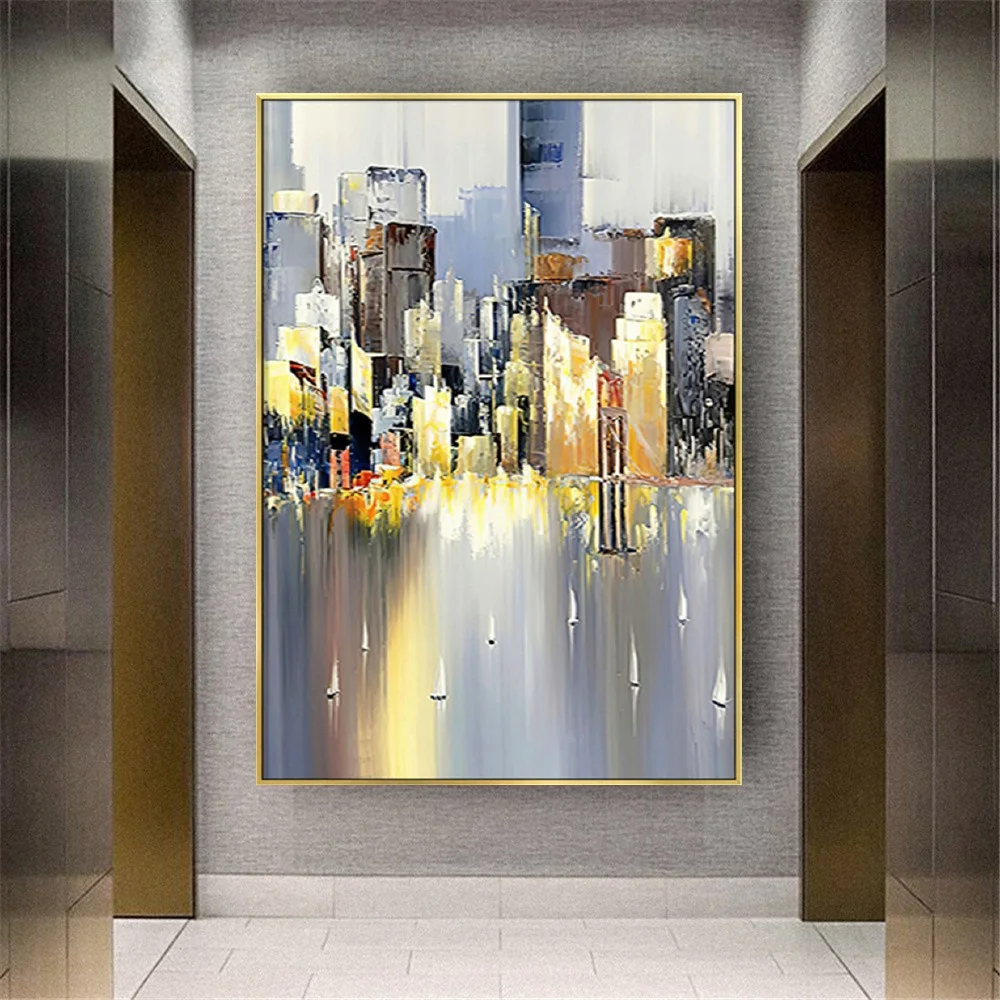 

Nordic Home Decor Art Pictures Modern Abstract City Landscape Oil Paintings On Canvas Pop Handmade Interior Wall Poster Pendant