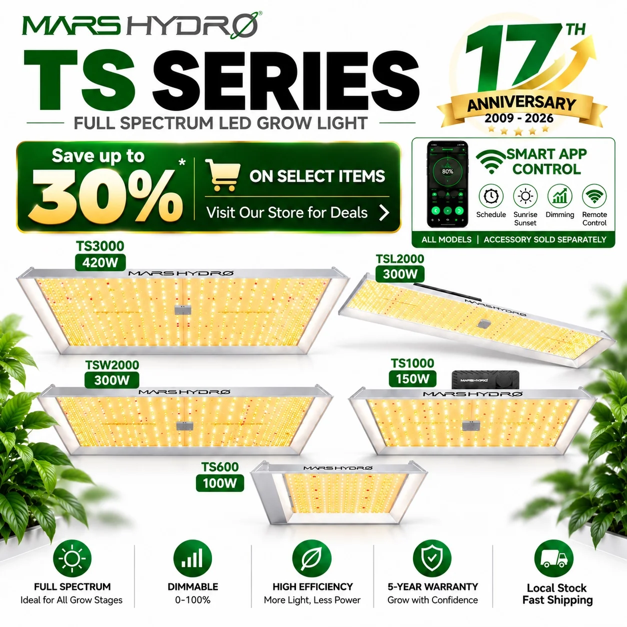 2026 Mars Hydro TS 100W 150W 300W 450W Pełnospektralna Lampa LED do Uprawy Roślin Quantum LED Grow Light Veg Flower IR do Lamp Fito