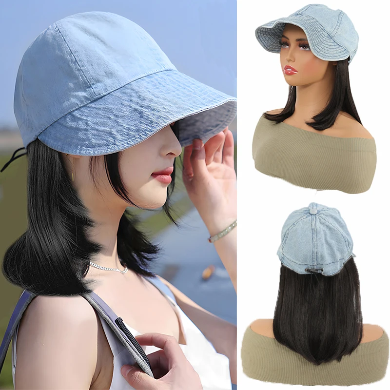 

Fisherman Cap Synthetic Wigs Washed Cowboy Portable Wide Brim Sun Protection Hats Visors Adjustable Drawstring Caps for Women