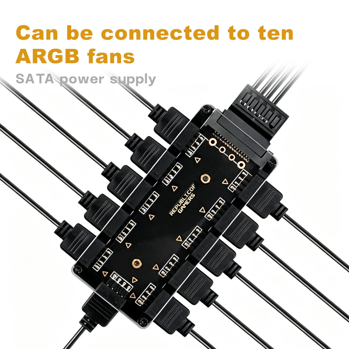 10-портовый 5В 3-контактный ARGB-хаб для вентиляторов с питанием от SATA, RGB-сплиттер для корпуса ПК, адресная RGB-подсветка для вентиляторов и светодиодных лент