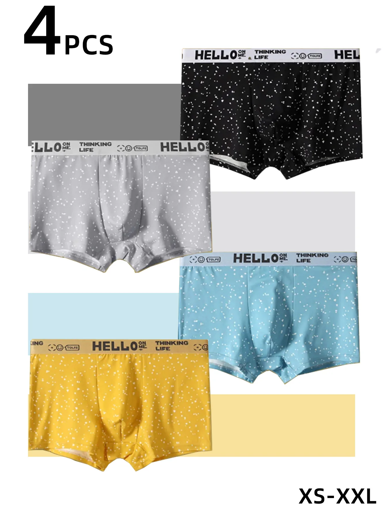 

Мужские модные боксеры (4 шт.) с надписью HELLO на поясе, с разноцветным принтом в виде звезд и точек, повседневные, для ежедневной носки, размеры XS-XXL