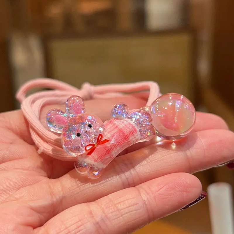 

Early Spring Cute Animal Kids Hair Ties Sparkly Bunny Girl Ponytail Bun Elastic Hair Accessories