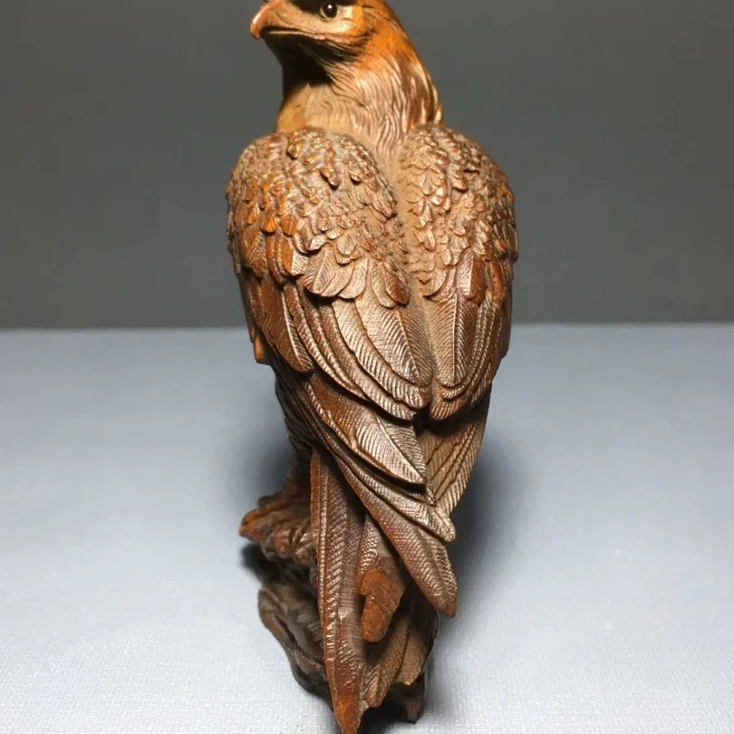 Antique Collection Old Wood Carved Eagle Ornament Solid Wood Animal Home Decorative Craft Gift