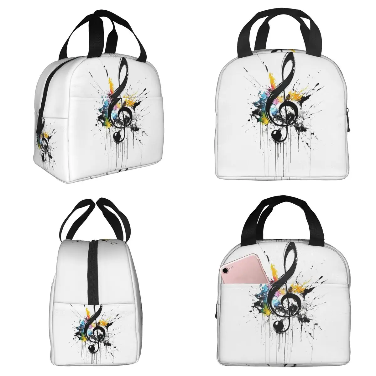 Splash Ink Music Note Insulated Lunch Bag for Women Office Cooler Thermal Food Box Tote Leakproof Lunch Boxes Container