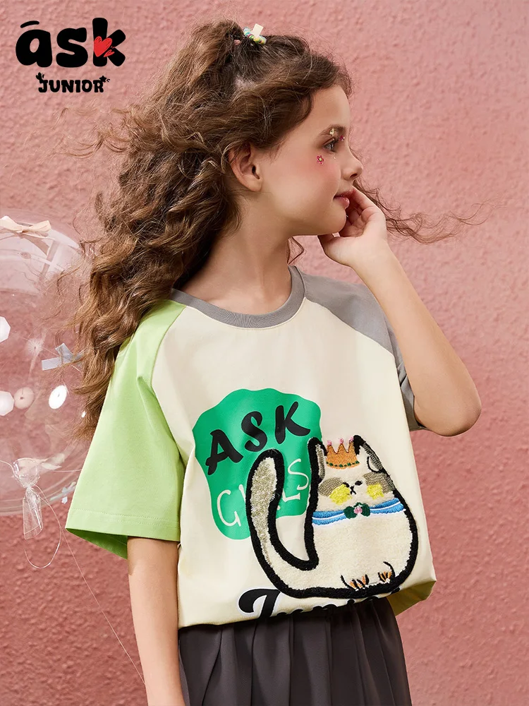 تي شيرت Tween Girls صيفي ثلاثي الأبعاد مطبوع عليه حيوانات متدفق بأكمام قصيرة #3