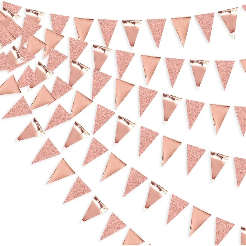 30Ft Rose Gold Party Decorations Triangle Banners Hanging Paper Flag Bunting for Birthday Bachelorette Engagement Party Supplies