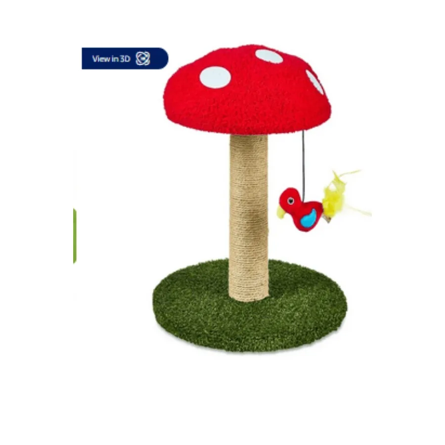 

Vibrant Life Deluxe Jute Mushroom Cat Scratching Post with Dangling Bird Toy Multicolor
