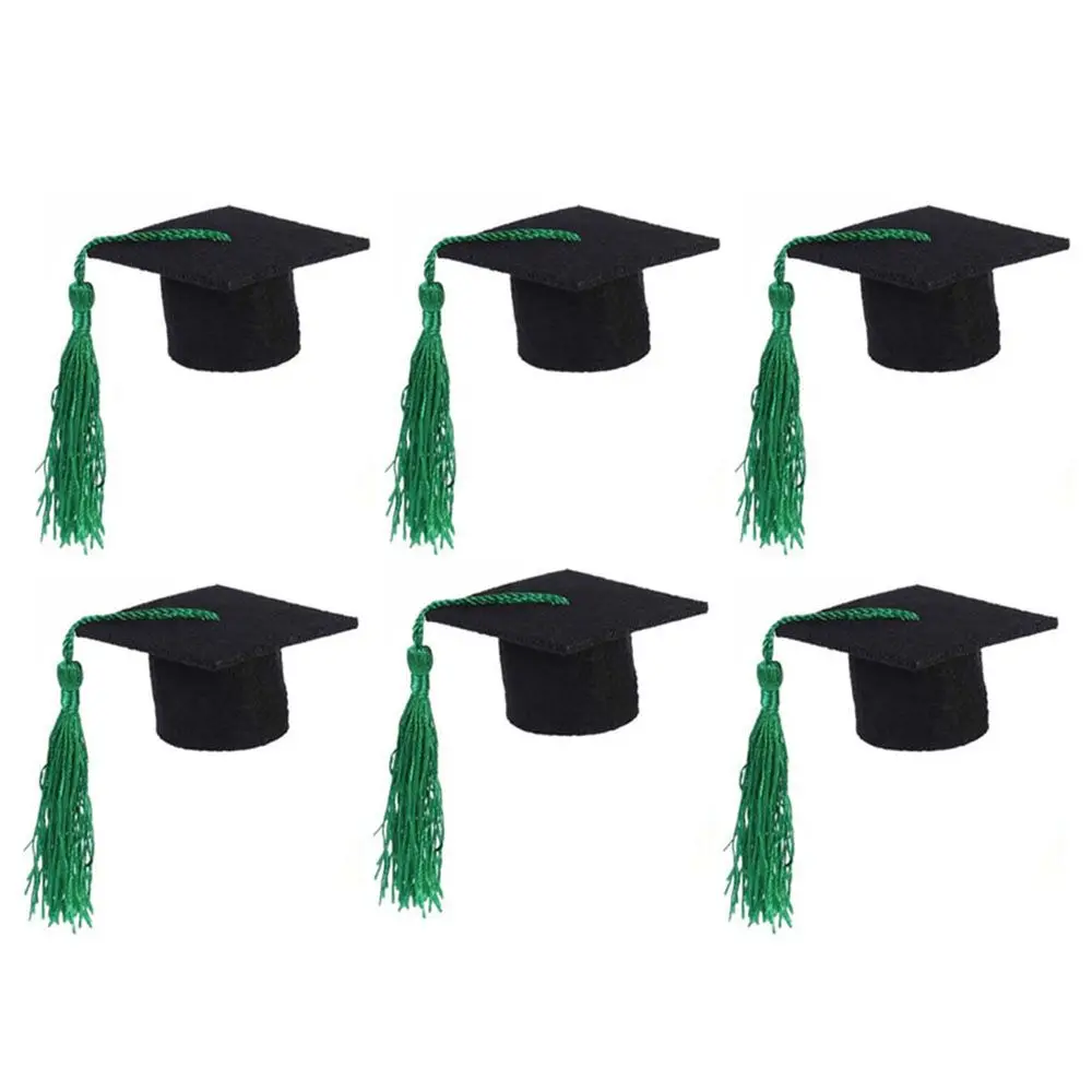 

6Pcs Wine Bottle Tassels Decoration Doctoral Cap Top Hat Bachelor Cap Mini Graduation Hat