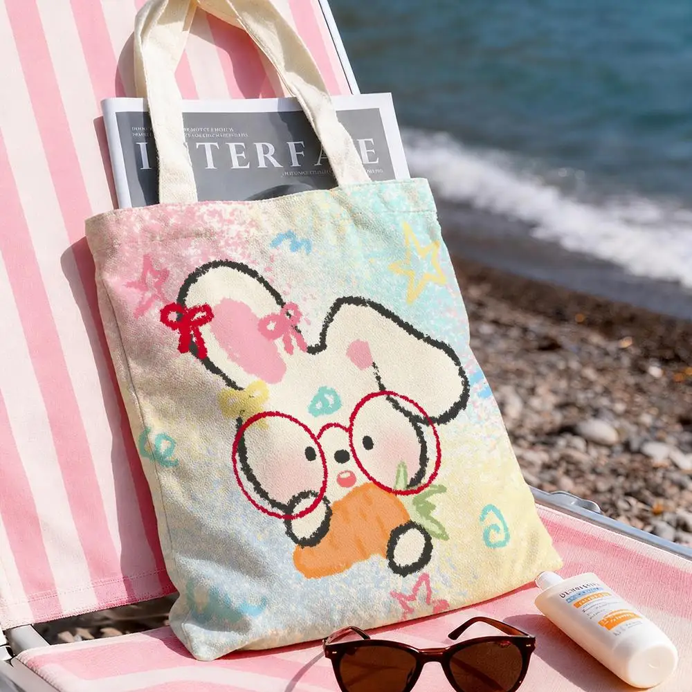 Zodiac Animals With Guitars Storage Bags Double-Sided Printed Canvas Tote Bag Large Capacity Women Shoulder Handbag