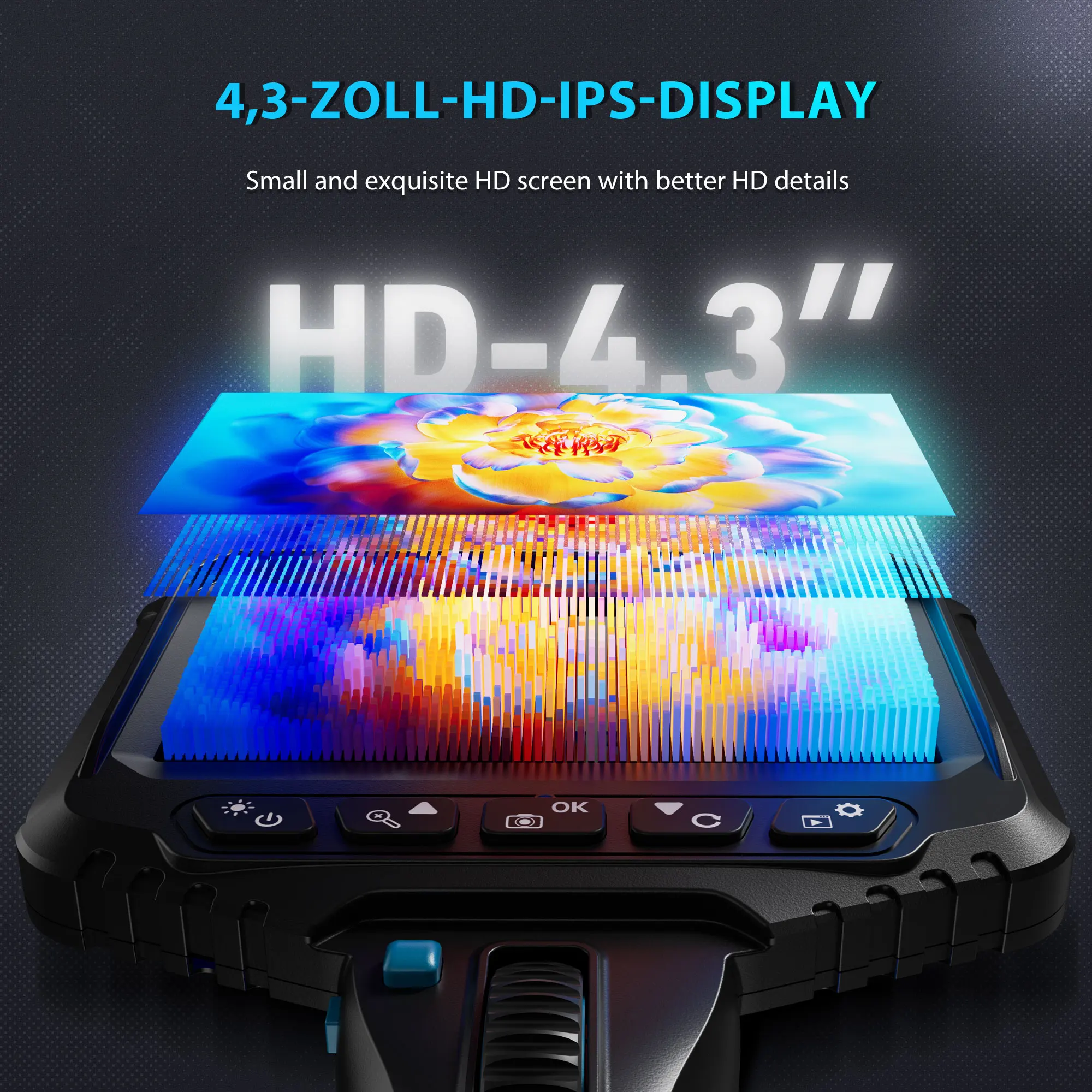 Ralcam 210 °   Kamera Endoskopi Industri 8mm 4.3'IPS Layar Tahan Air Inspeksi Borescope 6 LED Untuk Pip Mesin Mobil