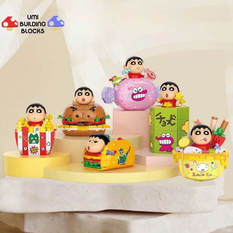 Crayon Shin-Chan Delicious Snack Series Assembly Building Blocks, Modelo de Atividade, Personagem dos Desenhos Animados, Imagem Ornamentos, Holiday Gift