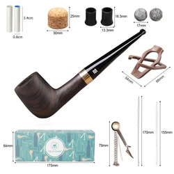 RU Ebony Wood Tobacco Pipe Retro Bakelite Bending Filter Pipe Potable Handheld Smoking Pipe Cigarette Accessories Men's Gifts