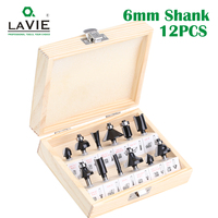 LAVIE 12pcs 6mm Shank Router Bit Set Trimming Straight Milling Cutter Wood Bits Tungsten Carbide C06T12BBKW