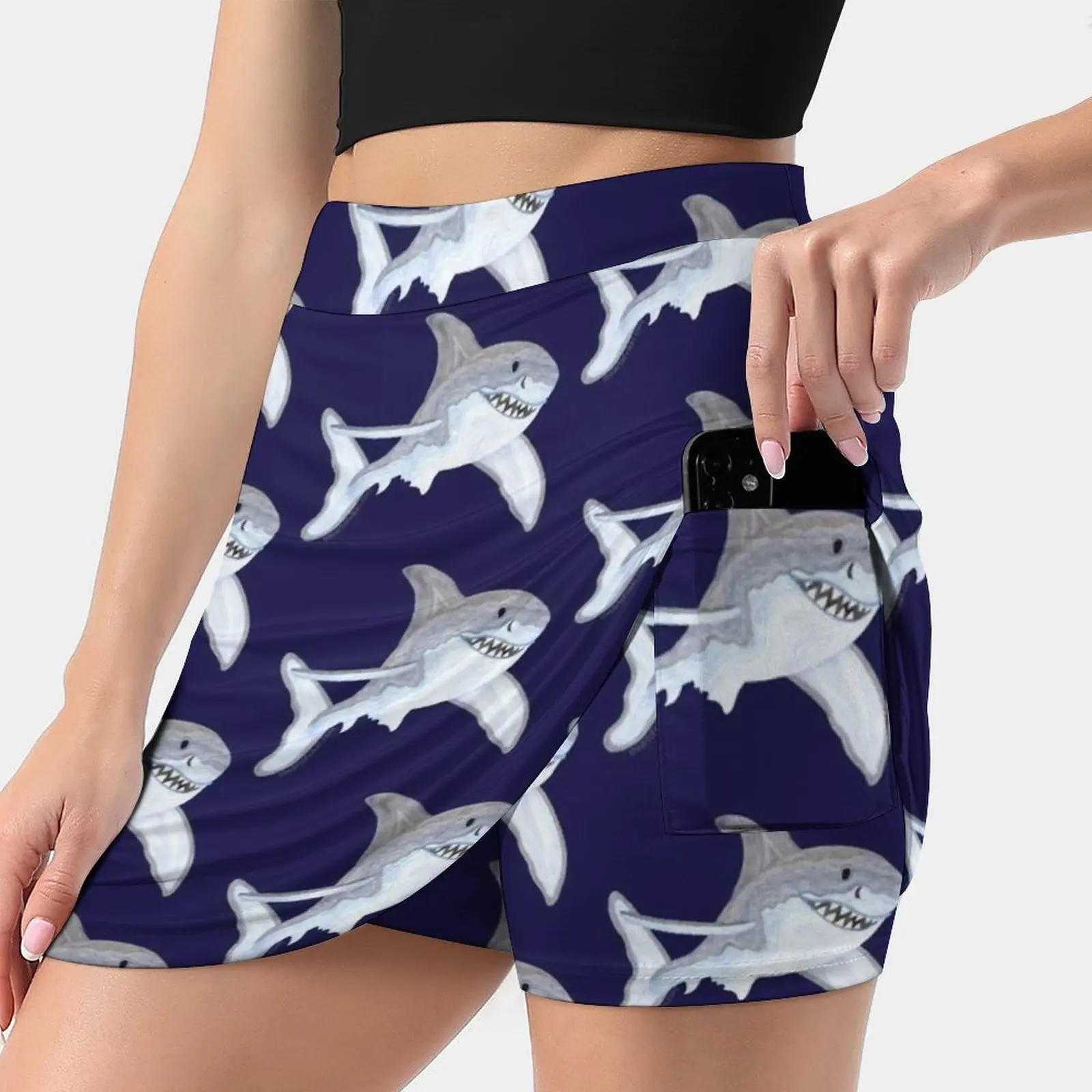 Great White Shark Fanciful Aquatic Watercolor Women's skirt Aesthetic skirts New Fashion Short Skirts Shark Jaws Great White