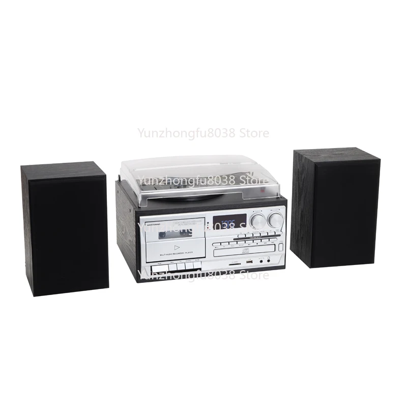 

Nostalgia Vinyl Record Turntable AM FM Radio USD SD Recording Player With Tape CD Player