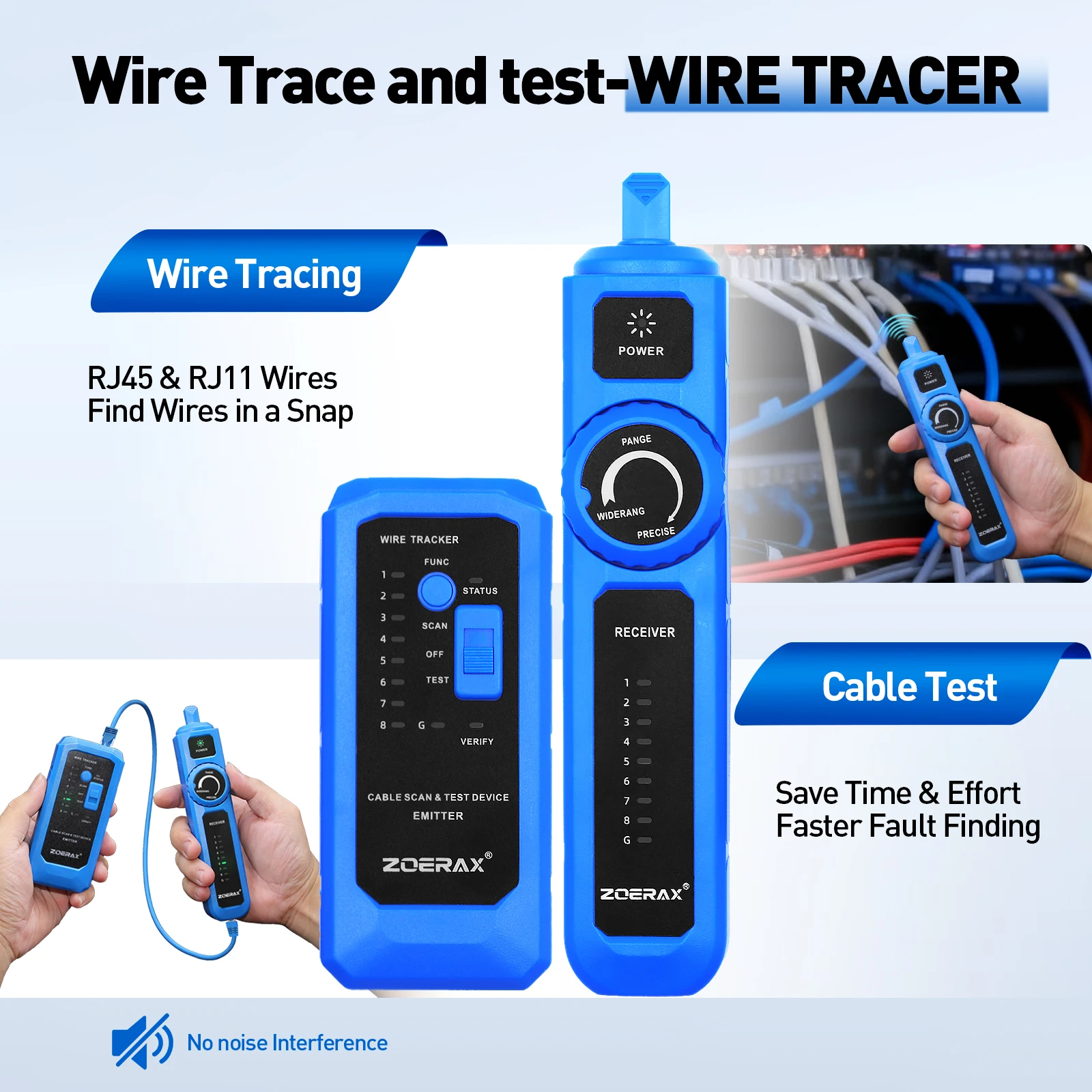 ZoeRax 9-in-1-RJ45-Crimpwerkzeug-Set mit Drahttester/Tracker, Crimpwerkzeug, CAT6-Stecker, Abdeckung, Stanzwerkzeug, Abisolierer, Schneider