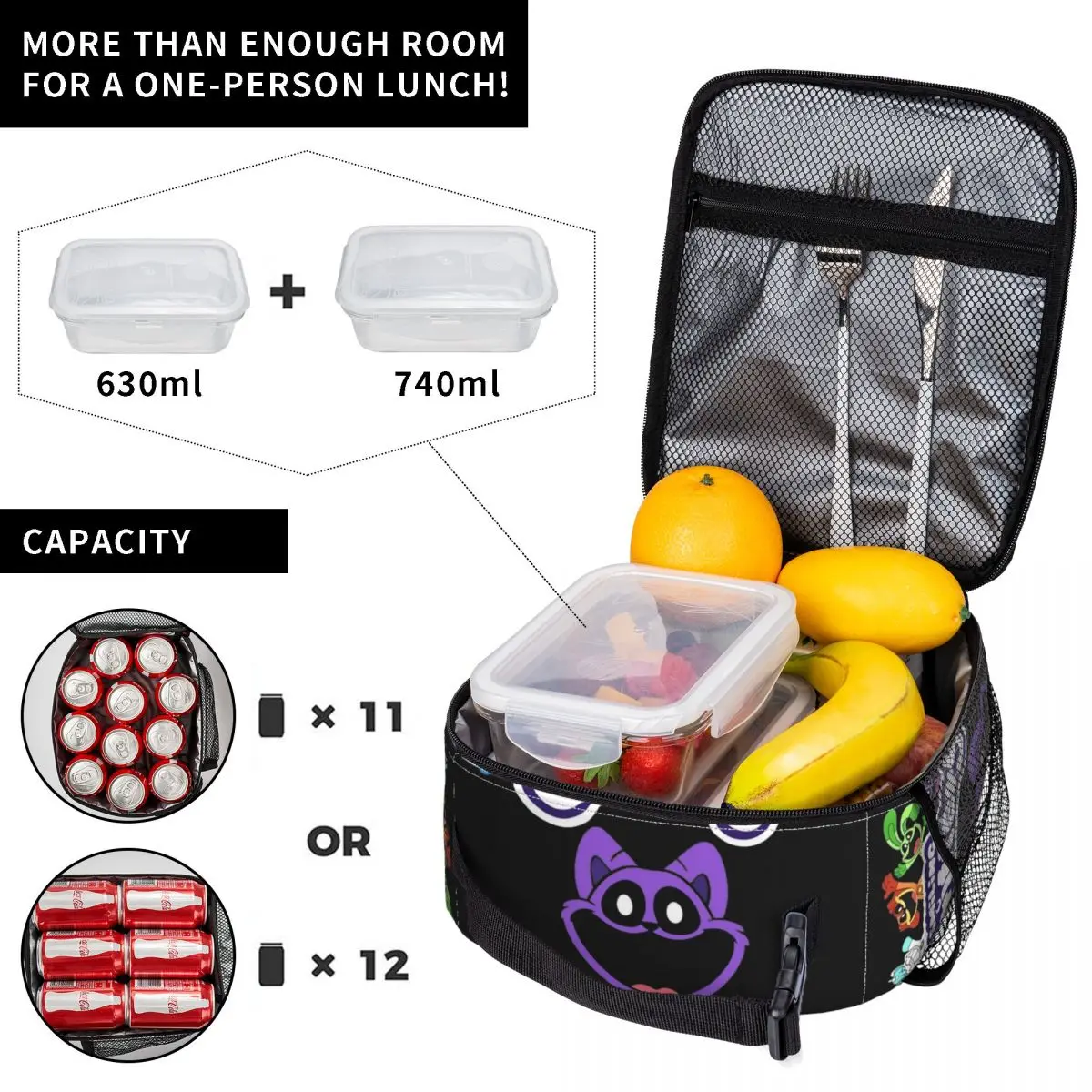 CatNap Smiling Critters Thermal Insulated Lunch Bags for Travel Funny Character Portable Bag Men Women Thermal Cooler Lunch Box