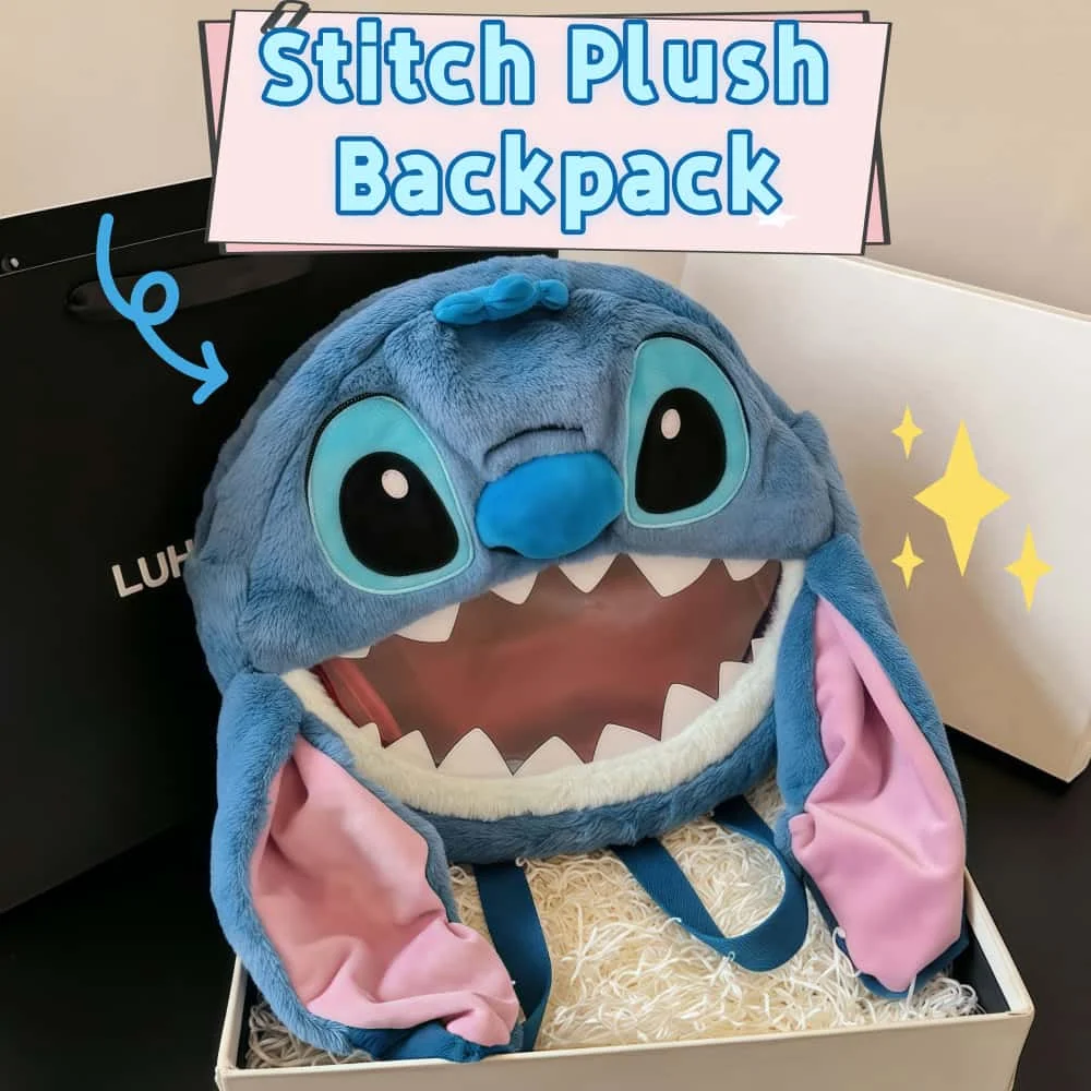

Очаровательный плюшевый рюкзак Stitch для девочек, большая вместительная школьная сумка с героями мультфильмов, просторный дизайн, идеальный подарок для женщин, милый персонаж