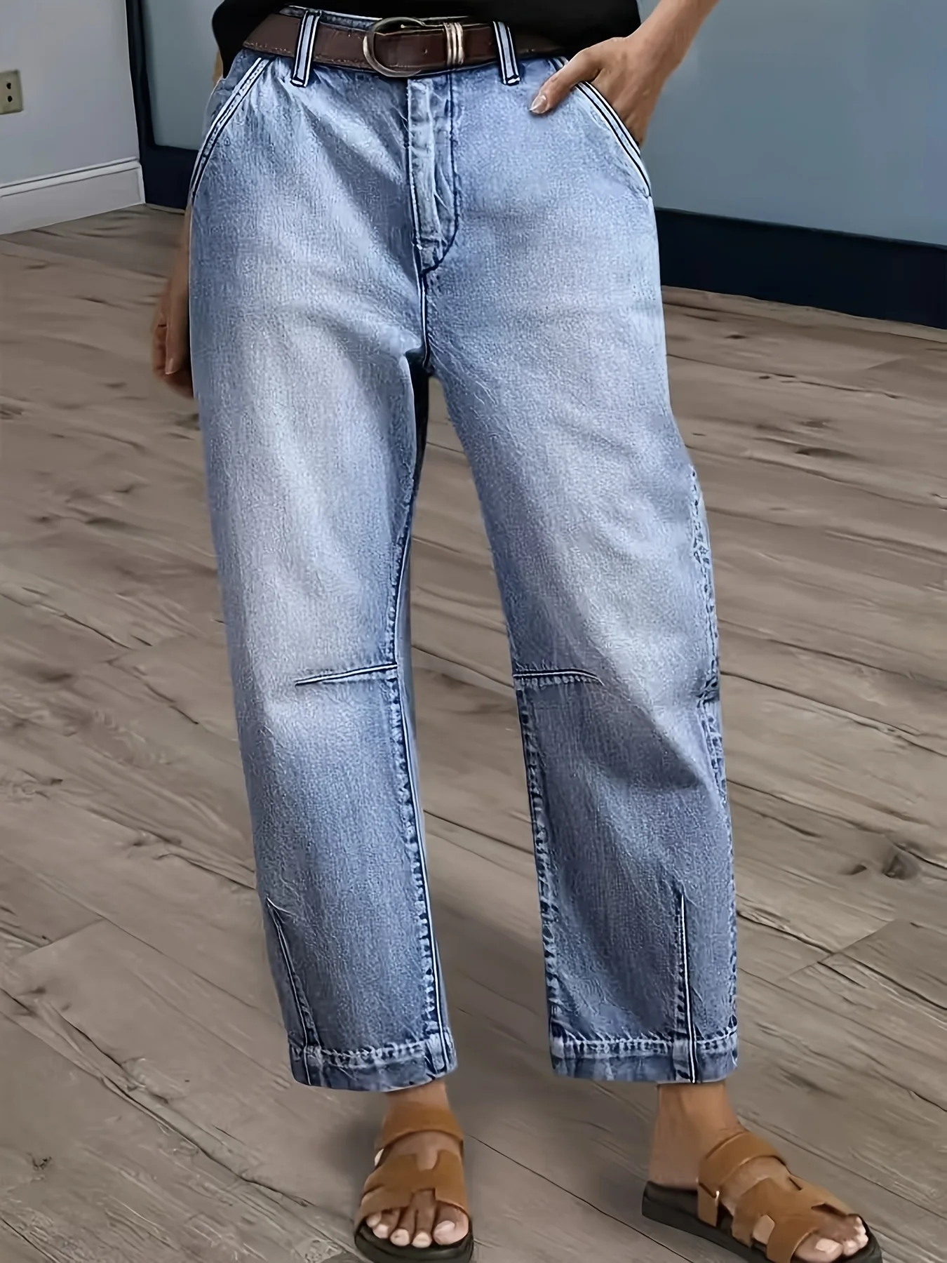 

Женские винтажные свободные джинсы в американском стиле, укороченные широкие брюки свободного кроя с высокой талией, свободные джинсовые брюки Y2K в уличном стиле