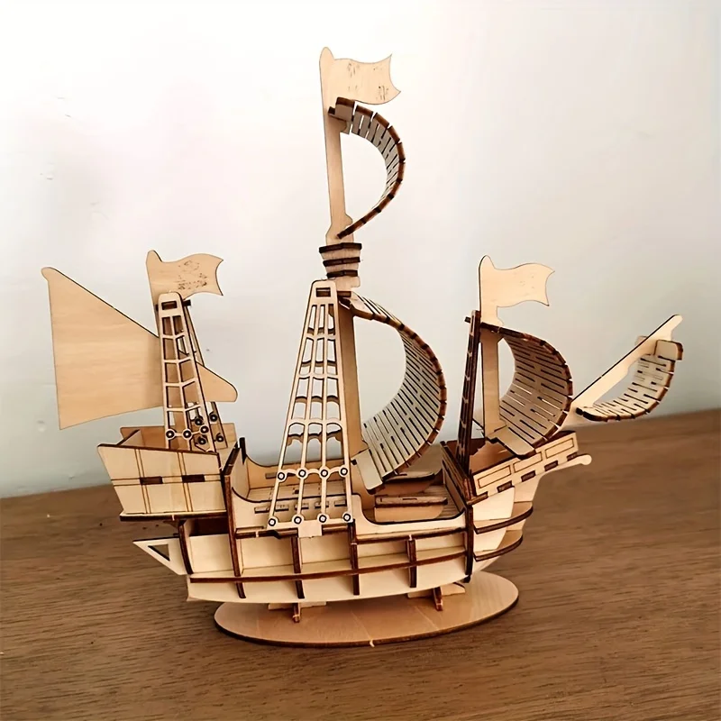 1pc 3D DIY Wooden Puzzle Model Handmade Mechanical Toy Building Game Assemble Ship Model 3D Model Ornament Christmas Gift