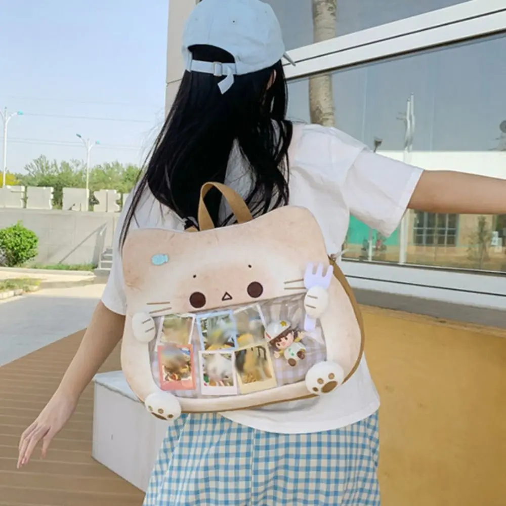 

Zipper Bag Kawaii Biscuit Cat Itabag Idol Merchandise Storage Cotton Doll Bag Transparent Pocket Badge Storage Bag Wallet