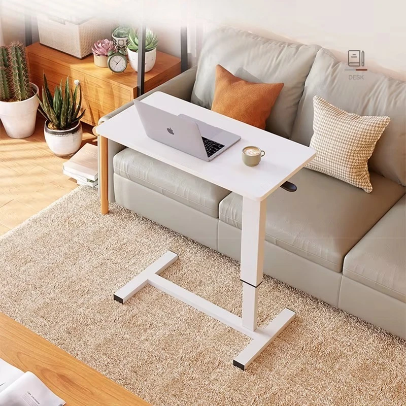 مكتب كمبيوتر محمول قابل للتعديل هوائي قابل للتعديل، طاولة بجانب السرير خشبية ومعدنية مع عجلات #6