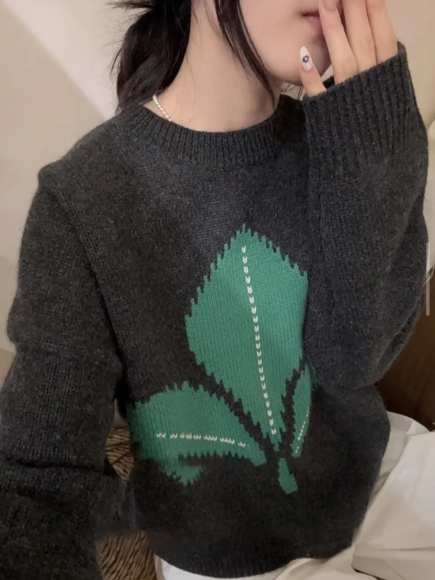 المرأة 100% ميرينو الصوف س الرقبة قاعدة متماسكة سترة ورقة الجاكار البلوز الدافئة الجلد ودية قمة المألوف الخريف الشتاء الملابس