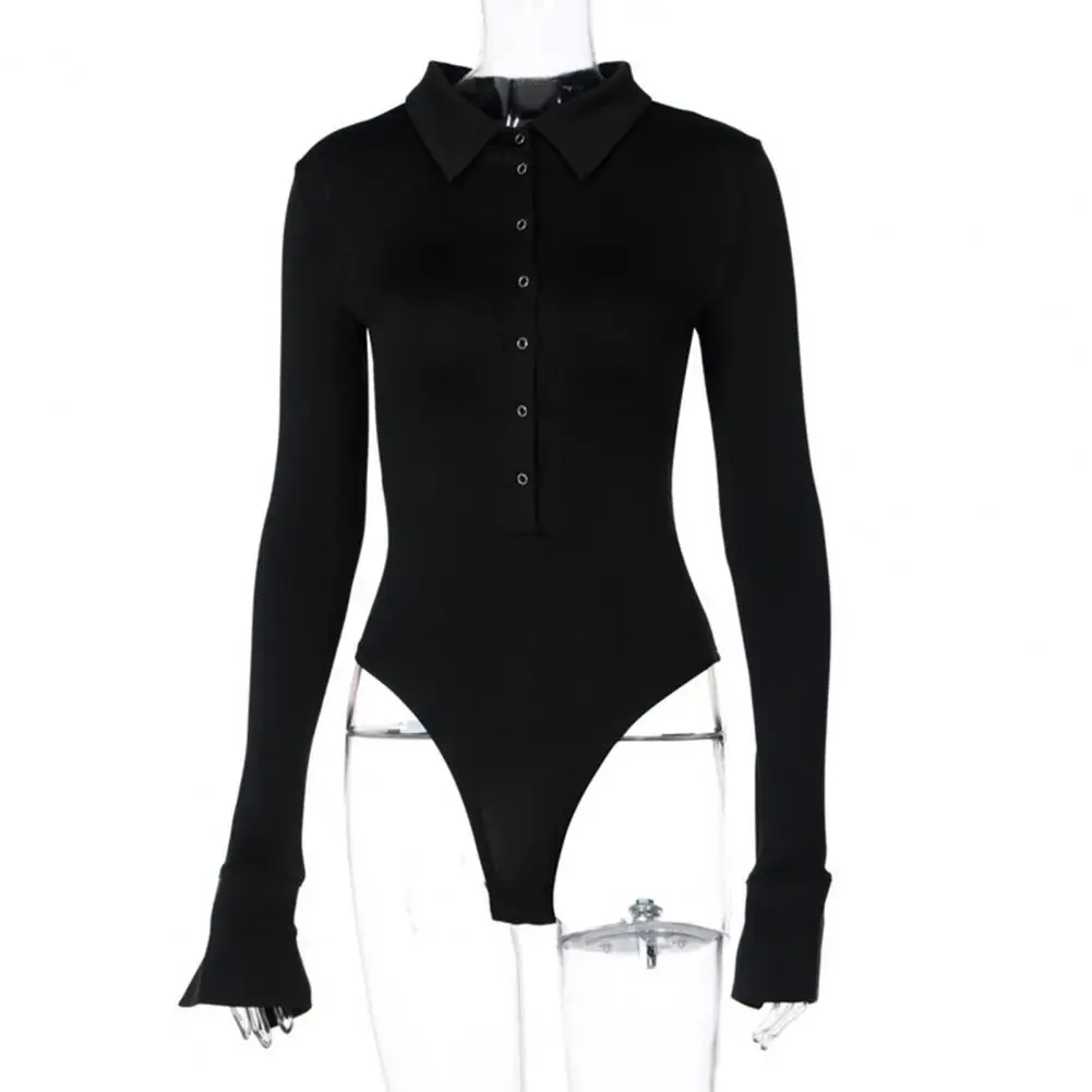 Bodysuit Met Revers En Lange Mouwen Bodysuit Voor Dames Met Lange Mouwen En Sluiting Met Knoopsluiting Voor Casual