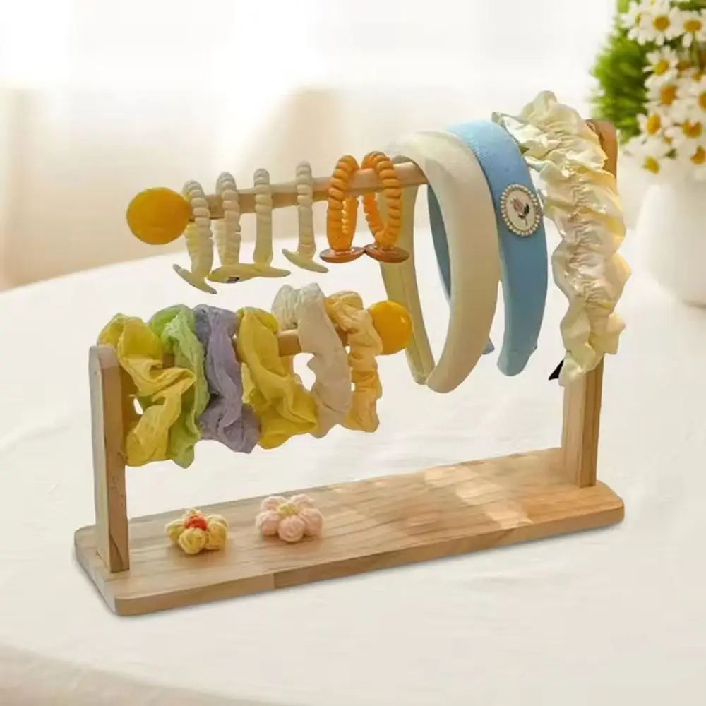 Wooden Hair Band Hair Rope Hair Tie Holder 2 Layers Multifunctional Earring Bracelet Watch Stand Desktop Showcase Holder