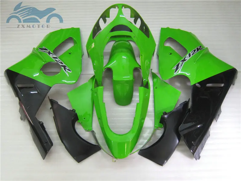 Free Customized fairing kits for aftermarket green black ABS plastic fairings 2000 2001 ZX 12R zx12r 00 01 motorcycle bodywork