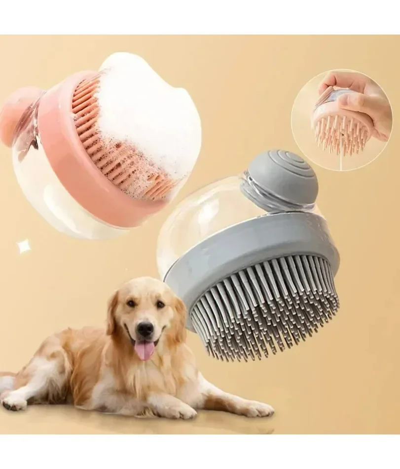 Dog Shower Brush Pet Dog Grooming Massage Bath Cleaning Brush with Shampoo Dispenser for Long Hair Dogs and Cats Shower