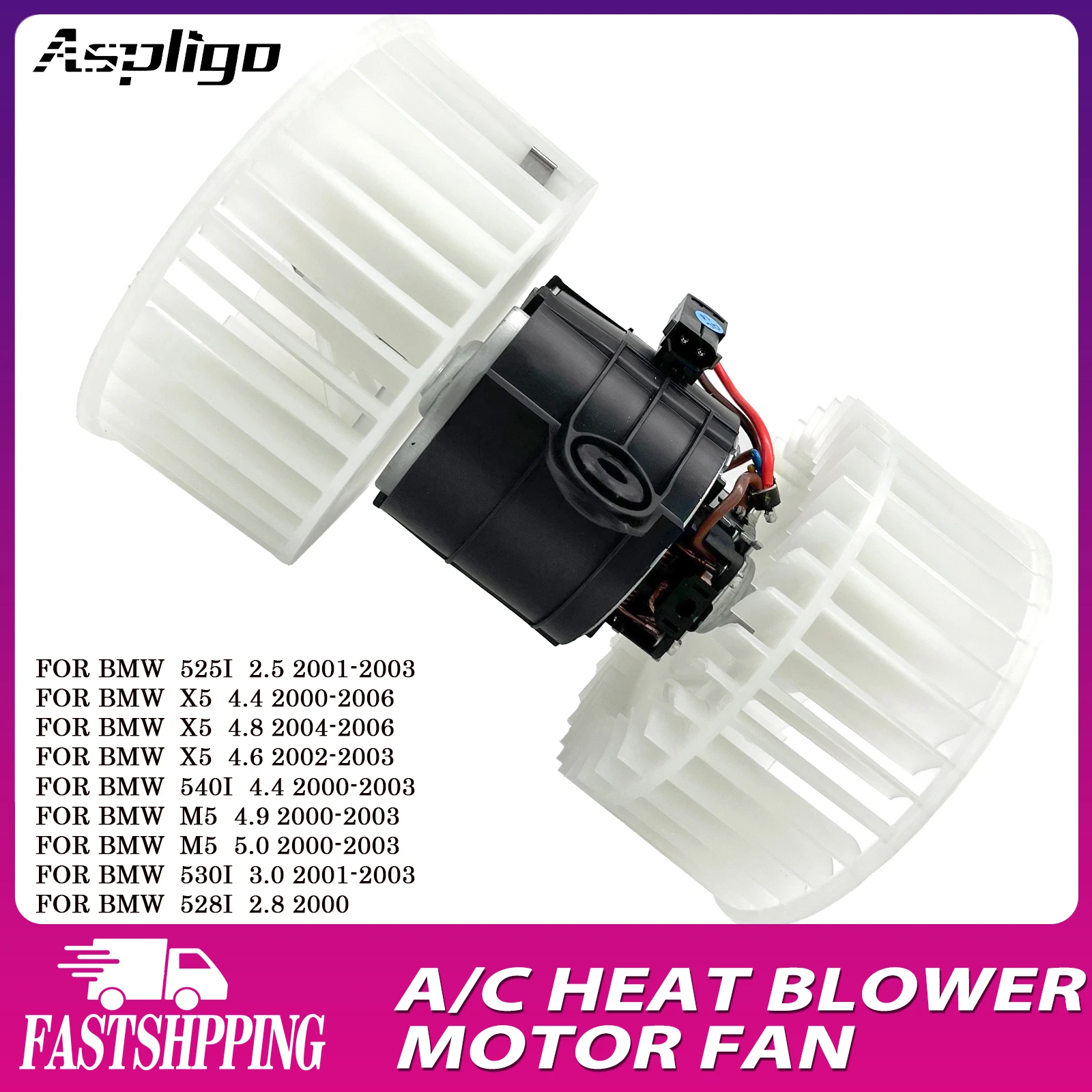 

Aspligo New Air Conditioning AC Heater Blower Motor Fan For BMW 525i 2.0/X5 4.4 4.6 4.8/540i 4.4/M5 4.9 5.0/530i 3.0/528i 2.8