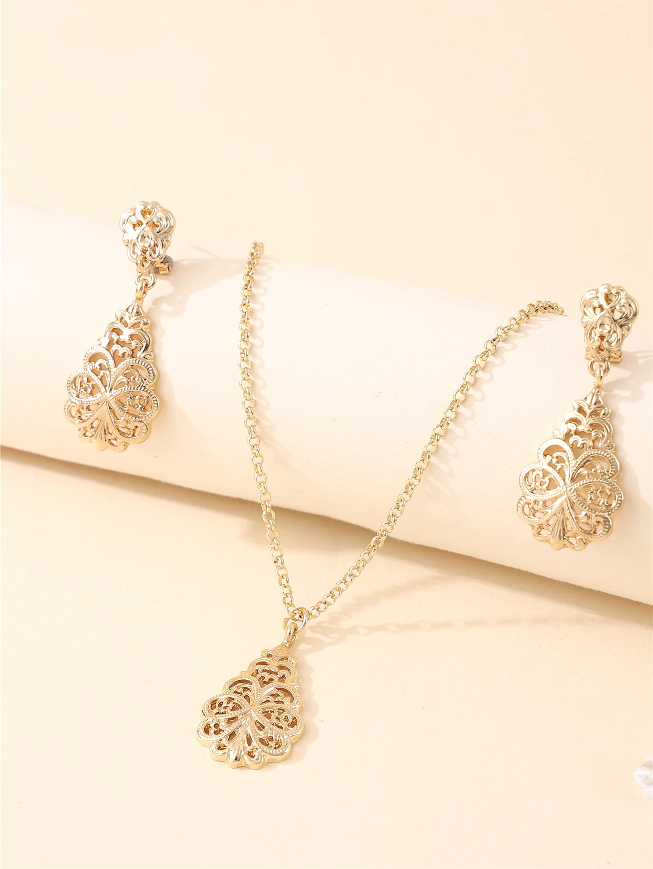 مجموعة مجوهرات على الطراز العتيق لقصر المرأة (قلادة وأقراط مجوفة) هدية مهرجان حفلات الزفاف في الشرق الأوسط #4