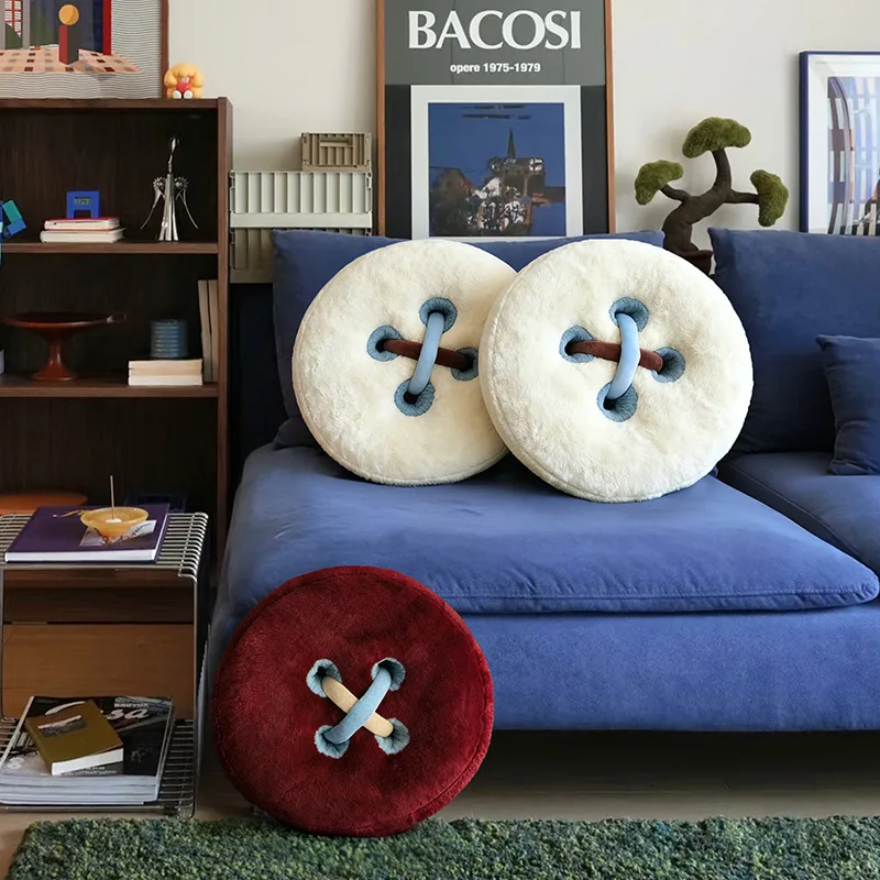 40cmRetro Button Shape Plush Pillow Color Block Accent Cushion Soft Chair Back for Sofa Bedroom Living Room Home Decoration Gift