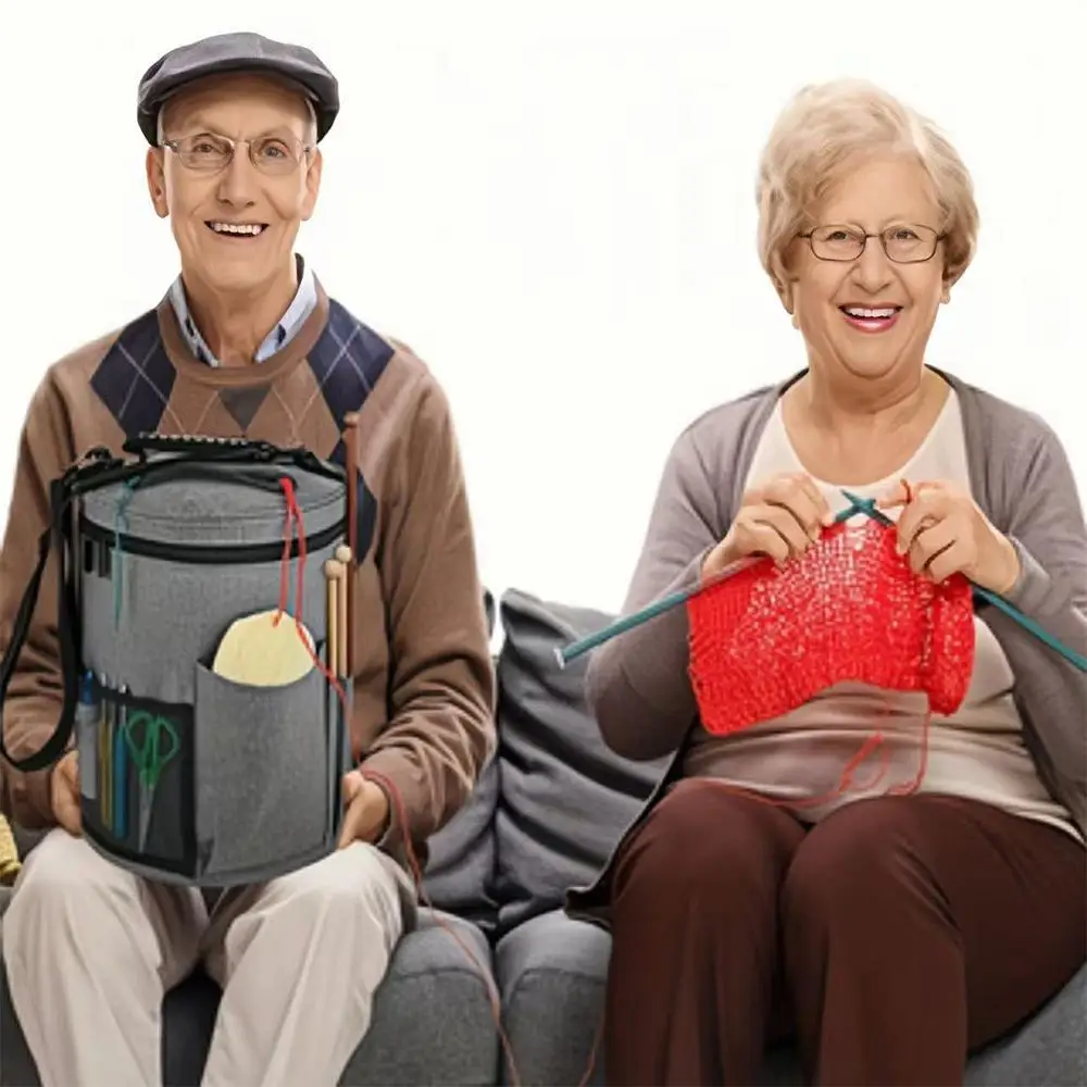 

with Front Pocket Knitting Yarn Storage Bag Hooks and Needles Storage Portable DIY Hand Knitting Tool Bag Large Capacity