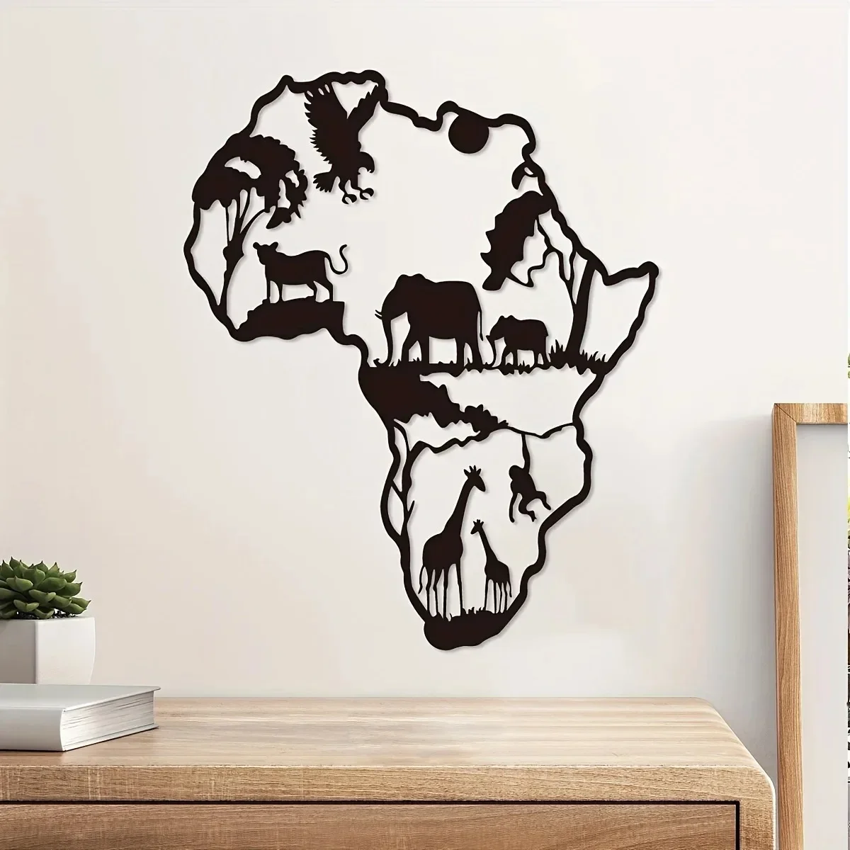 African Animal Map Iron Craft for Indoor and Outdoor Use Ideal for Living Room Bedroom Hanging Wall Art Home Decor