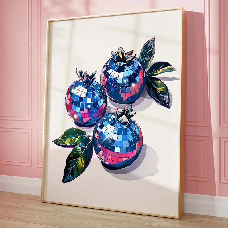 Fashion Pink Disco Lemon Grape Apple Cherry Strawberry Poster Print Fashion Wall Art Picture Decor Frameless Canvas Painting - view 5