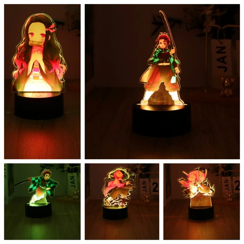 Anime Figures 3D Night Light Lamps Kyojuro Tanjiro Rengoku Nezuko Smart Touch 7 Color Room Decor Birthday Valentine's Day Gift