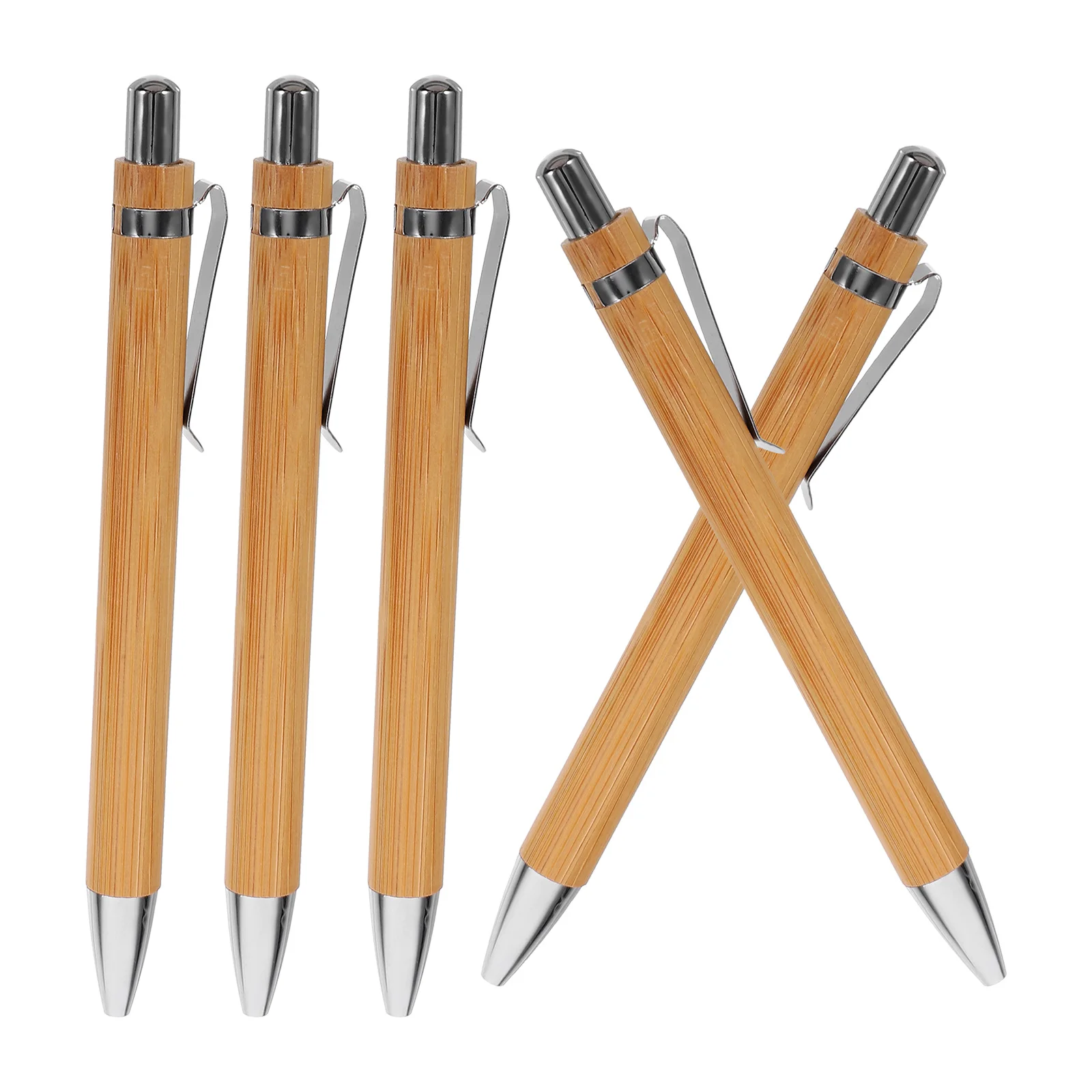 

5pcs Bamboo Telescopic Ballpoint Pen 1mm Black Core Retractable Office School Supplies Writing Tool Stationery Gift