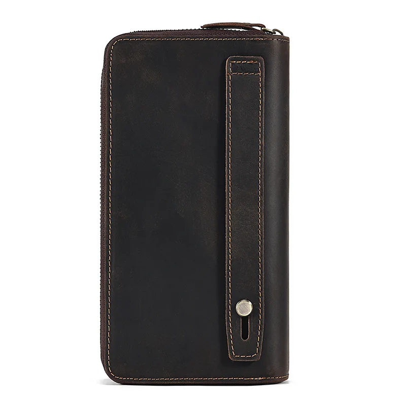 Men's new vintage real cowhide large capacity multi-slot zipper wallet