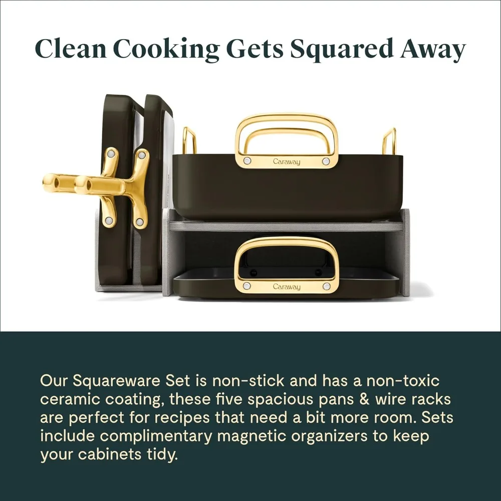 Square Cookware Set - Square Pans Set - Perfect for Griddling, Toasting, Searing, Roasting, and More - Non-Stick Ceramic Coated